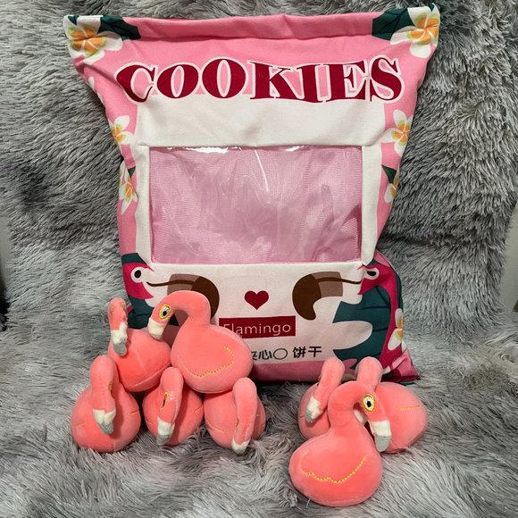 Flamingo Snack Pillow plush with 8 mini Stuffed Toy - Picture 1 of 4